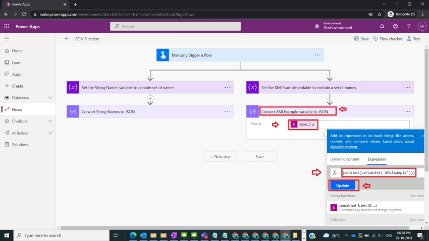 Usage of JSON Function in Power Automate